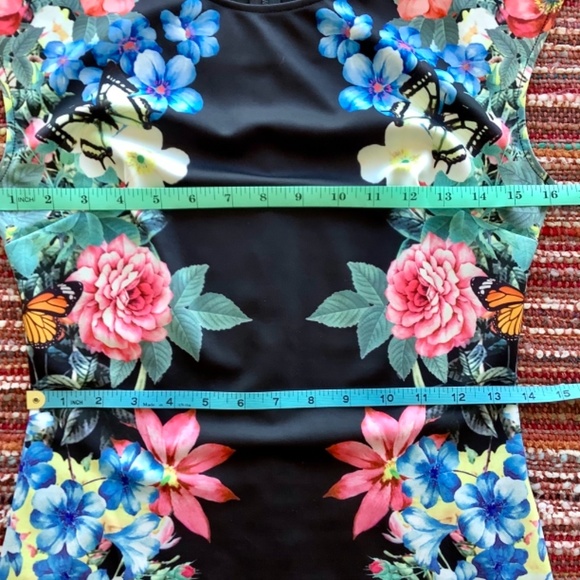 Black floral fitted sheath dress size M - Picture 3 of 4